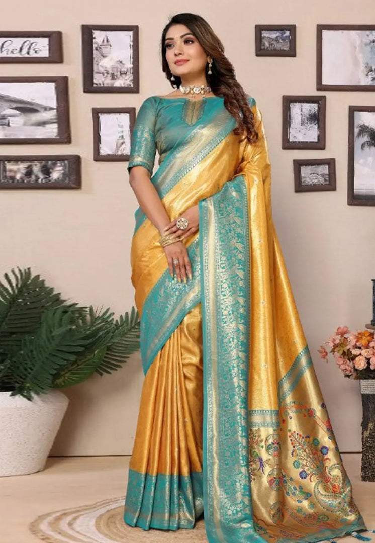 Mustard Banarasi Silk Saree