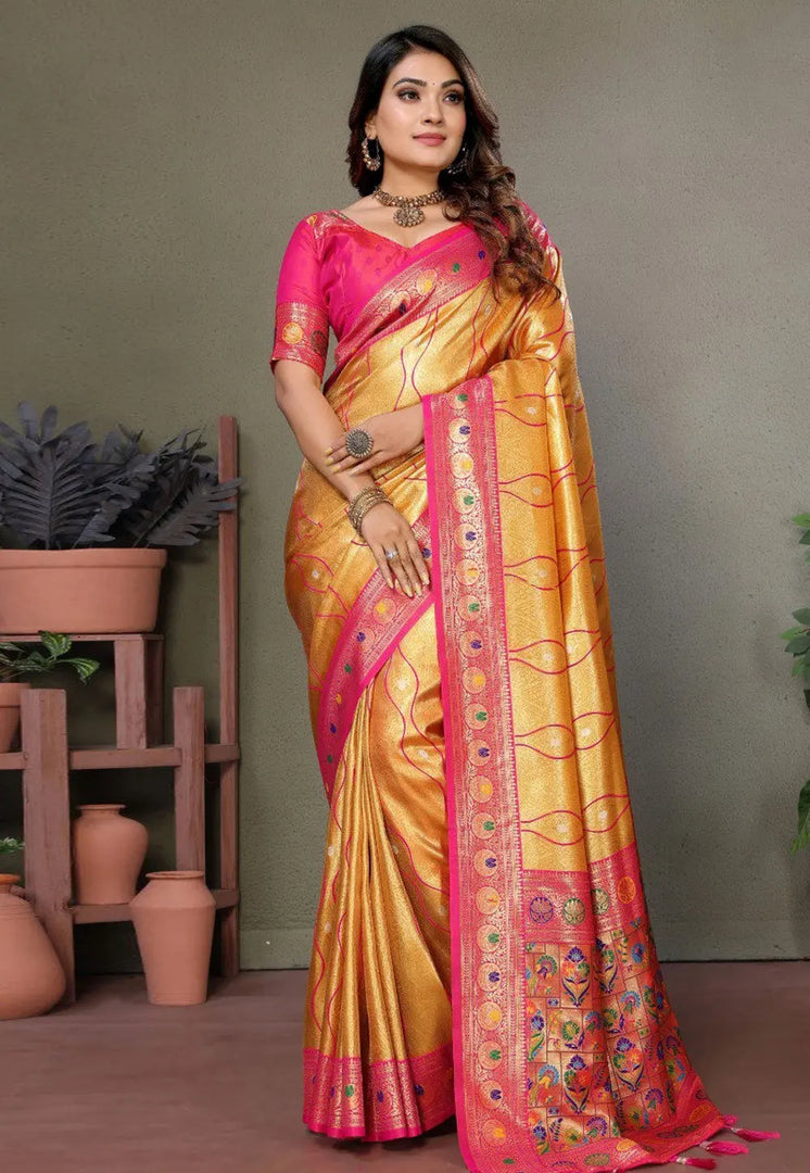 Mustard Banarasi Silk Saree