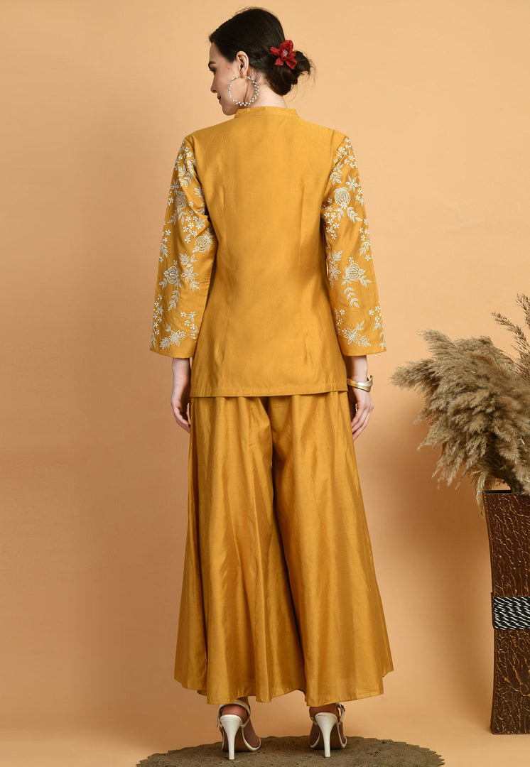 Mustard Chanderi Kurta Set With Palazzo