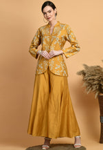 Load image into Gallery viewer, Mustard Chanderi Kurta Set With Palazzo
