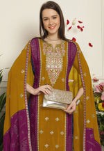 Load image into Gallery viewer, Mustard Chinon Chiffon Pant Style Suit
