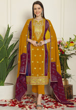 Load image into Gallery viewer, Mustard Chinon Chiffon Pant Style Suit
