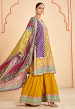 Load image into Gallery viewer, Mustard Chinon Embroidered Sharara Suit
