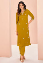 Load image into Gallery viewer, Mustard Chinon Kurta Set With Pent
