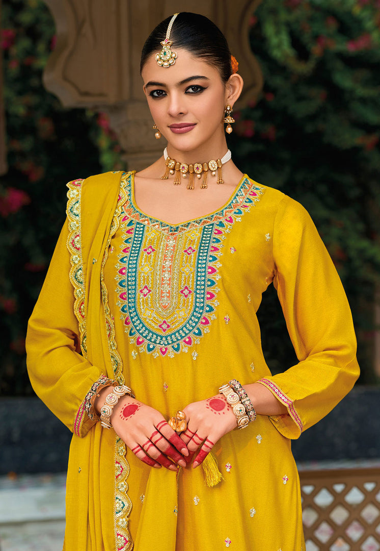 Mustard Chinon Pakistani Suit