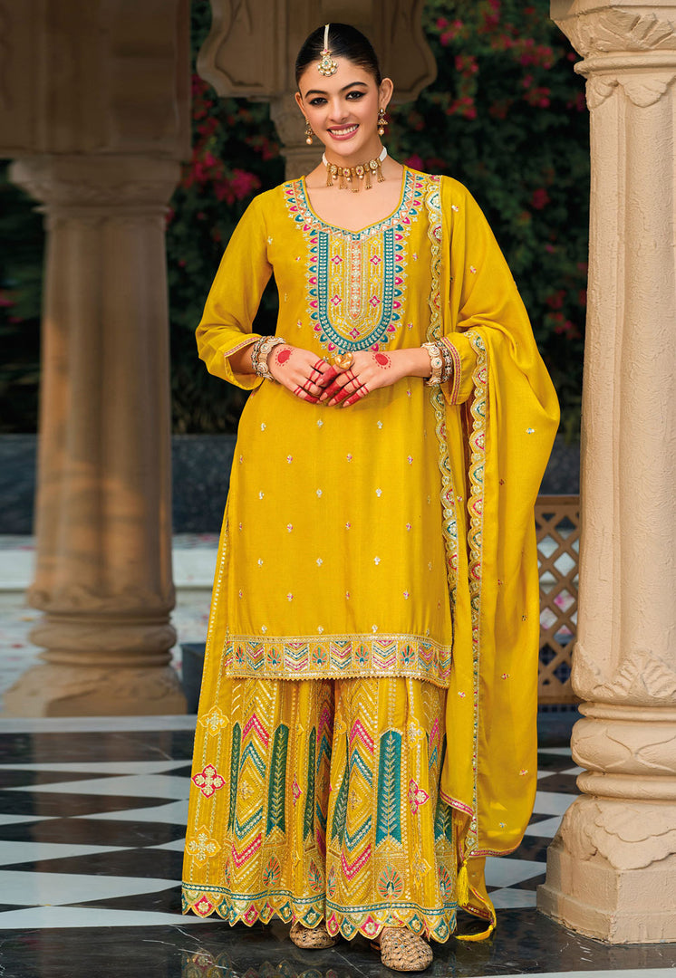 Mustard Chinon Pakistani Suit
