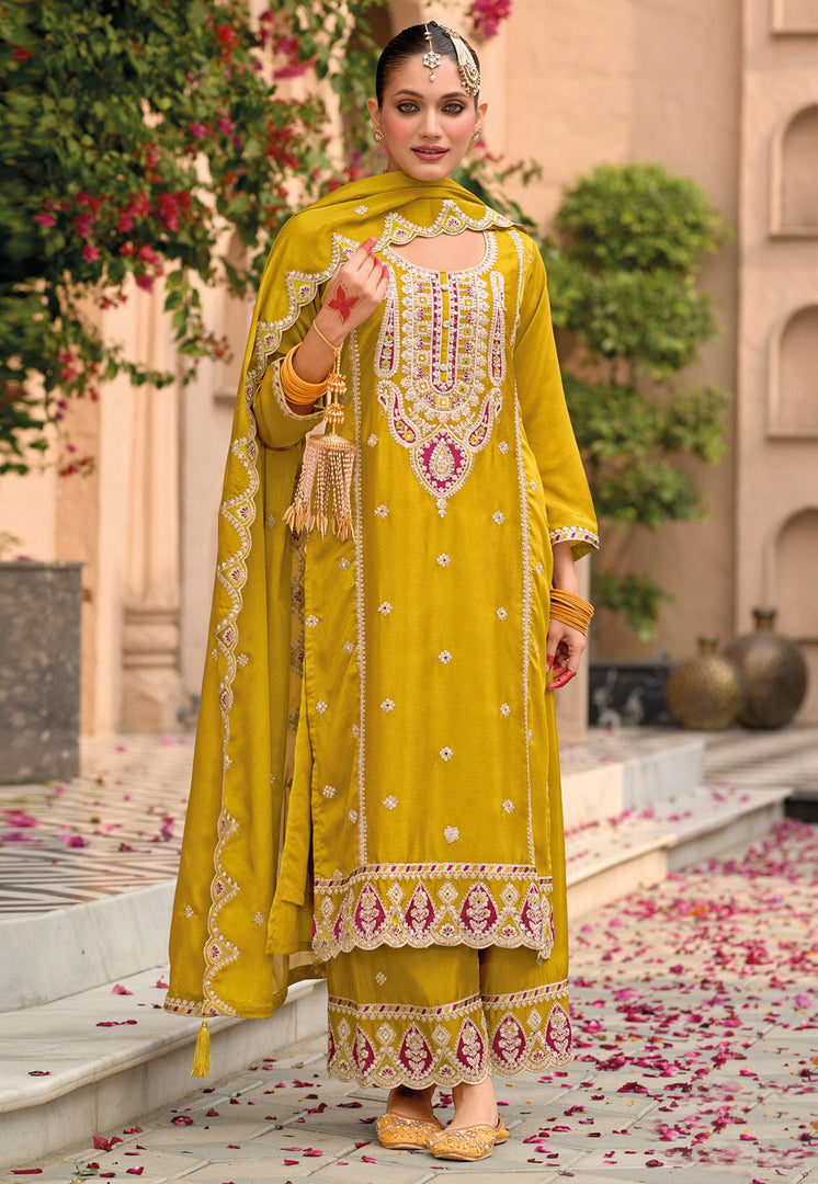 Mustard Chinon Palazzo Suit