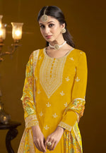 Load image into Gallery viewer, Mustard Chinon Sharara Suit
