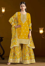 Load image into Gallery viewer, Mustard Chinon Sharara Suit
