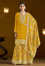 Load image into Gallery viewer, Mustard Chinon Sharara Suit
