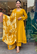 Load image into Gallery viewer, Mustard Chinon Silk Readymade Pant Style Suit
