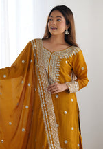 Load image into Gallery viewer, Mustard Chinon Silk Readymade Sharara Suit
