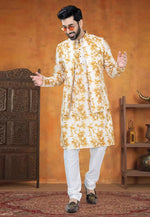 Load image into Gallery viewer, Mustard Cotton Kurta Pajama With Jacket
