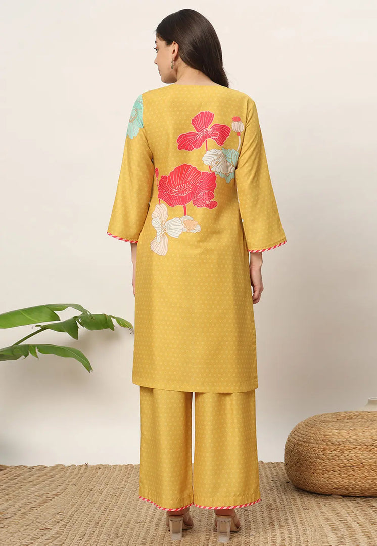 Mustard Cotton Kurta Set With Palazzo