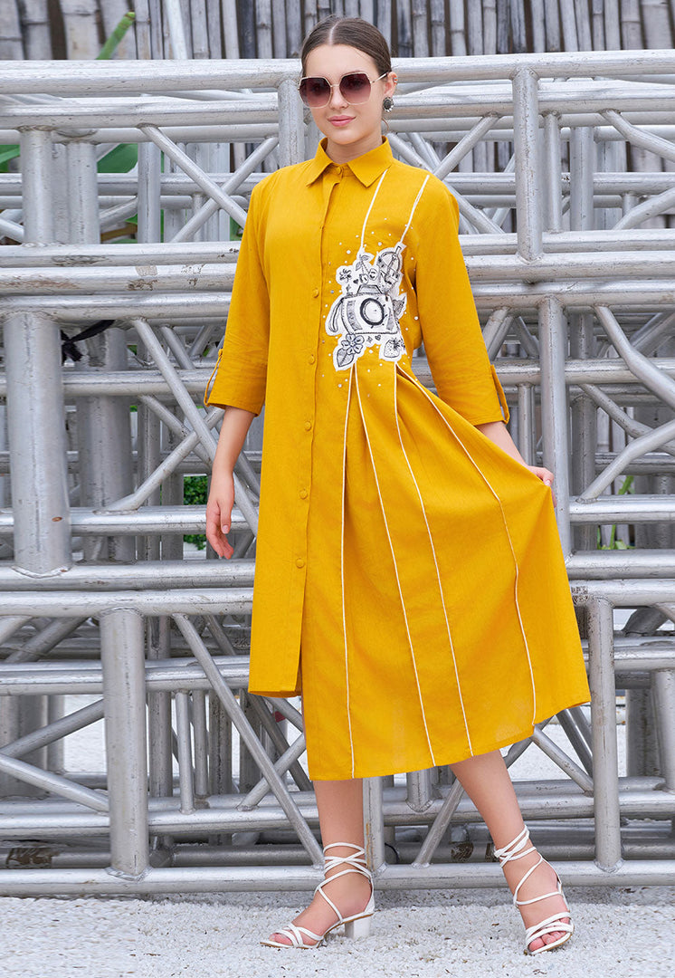 Mustard Cotton Long Kurti