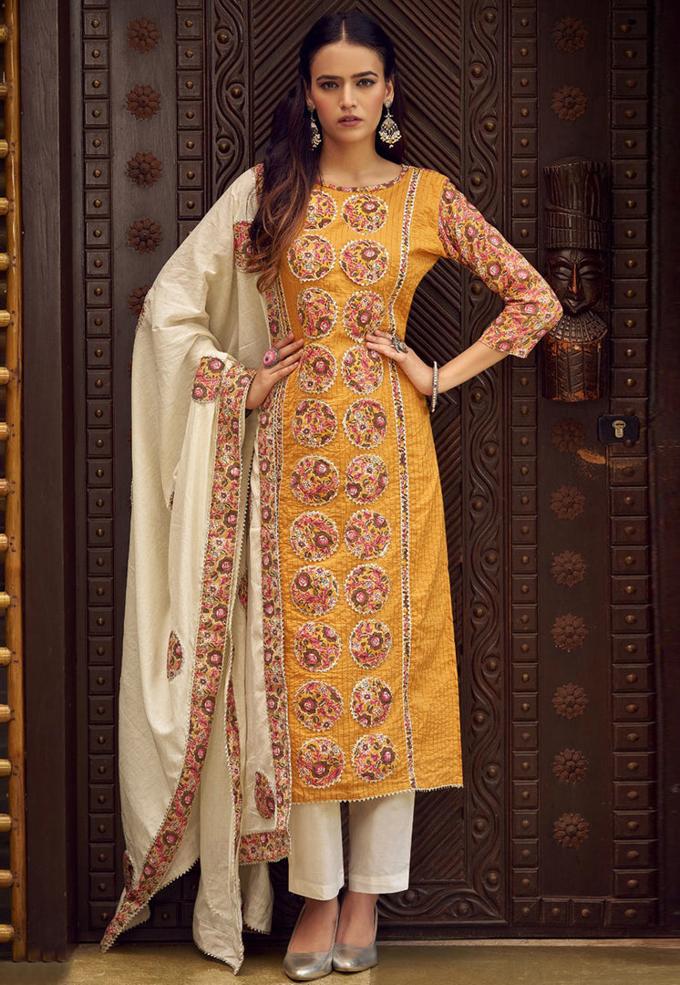 Mustard Cotton Pakistani Suit