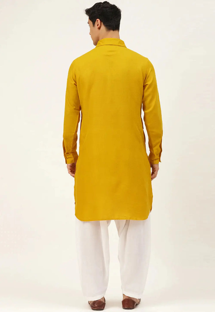 Mustard Cotton Pathani Suit