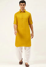 Load image into Gallery viewer, Mustard Cotton Pathani Suit
