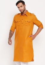 Load image into Gallery viewer, Mustard Cotton Pathani Suit
