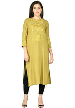 Load image into Gallery viewer, Mustard Cotton Rayon Kurta Set With Legging
