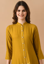 Load image into Gallery viewer, Mustard Cotton Rayon Kurta Set With Pent
