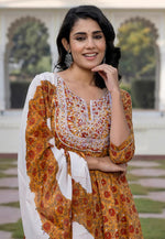 Load image into Gallery viewer, Mustard Cotton Readymade Anarkali Suit
