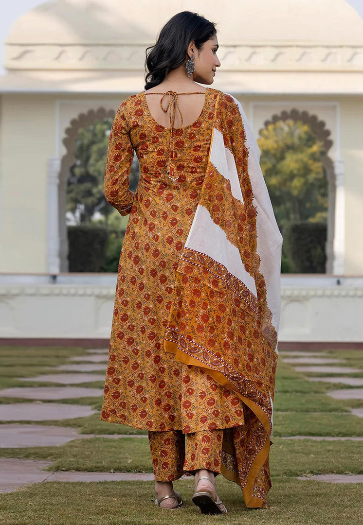 Mustard Cotton Readymade Anarkali Suit