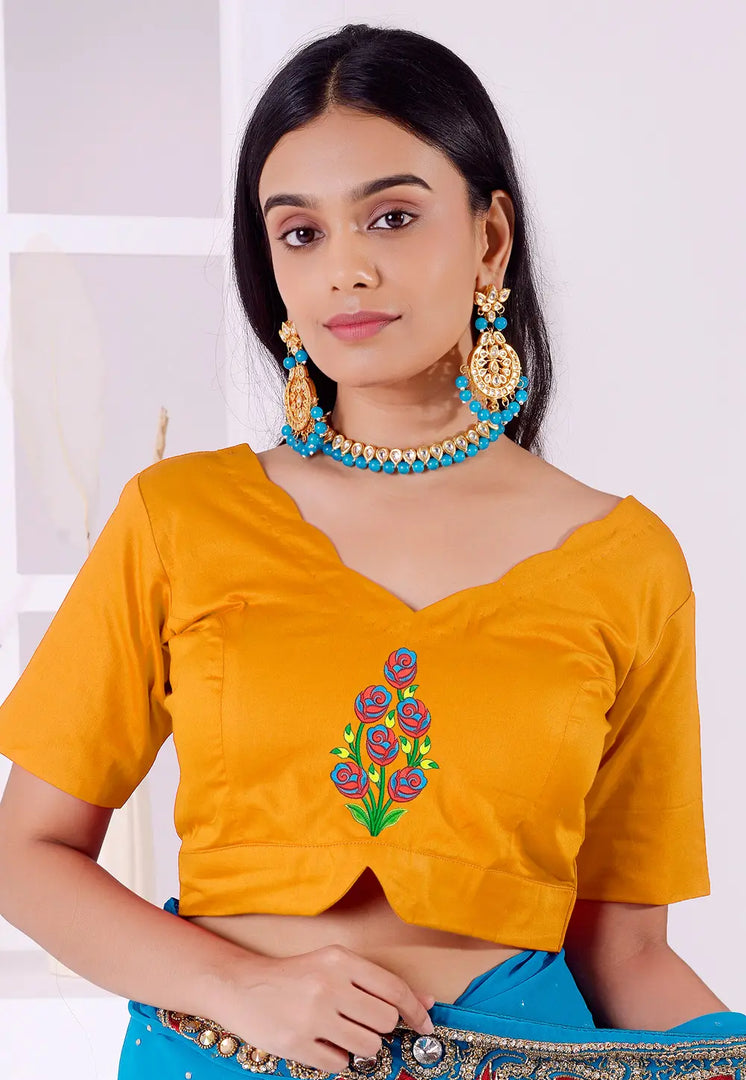 Mustard Cotton Readymade Blouse