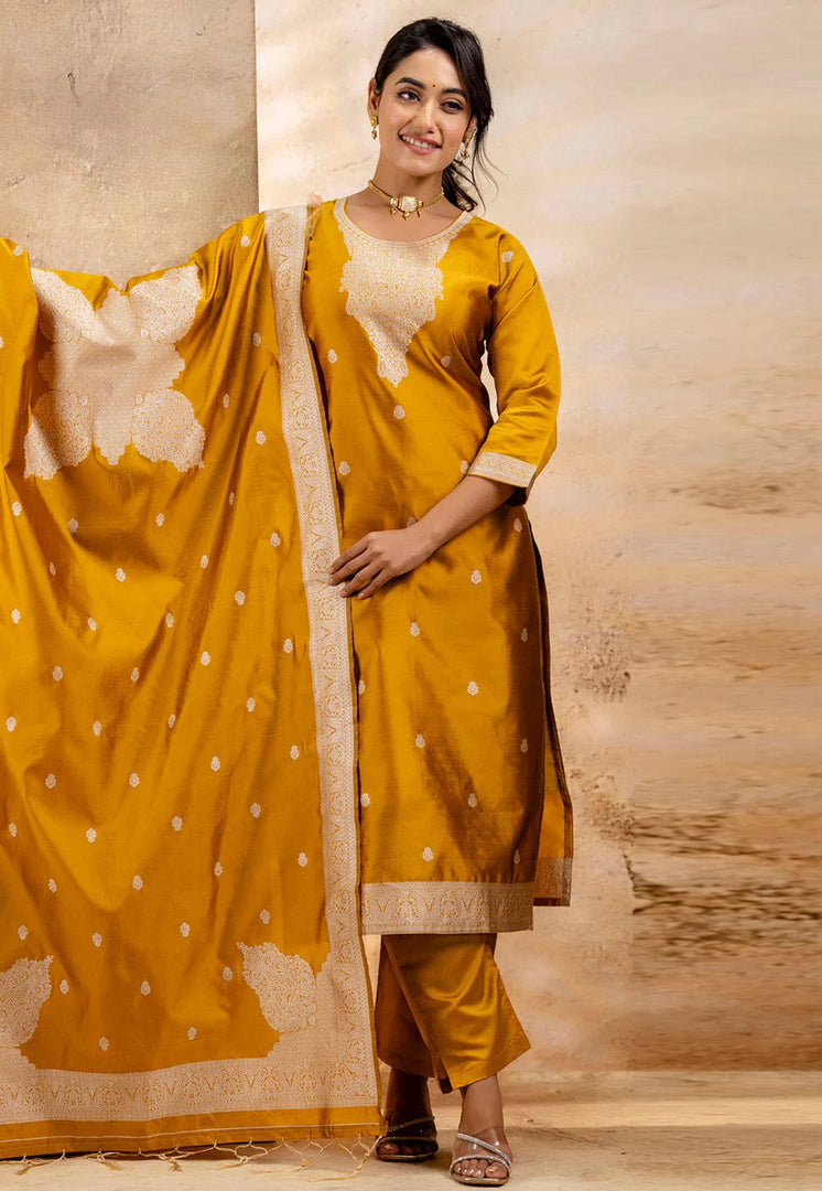 Mustard Cotton Readymade Pakistani Suit