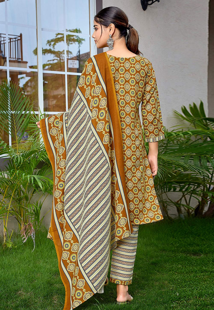 Mustard Cotton Readymade Pant Style Suit