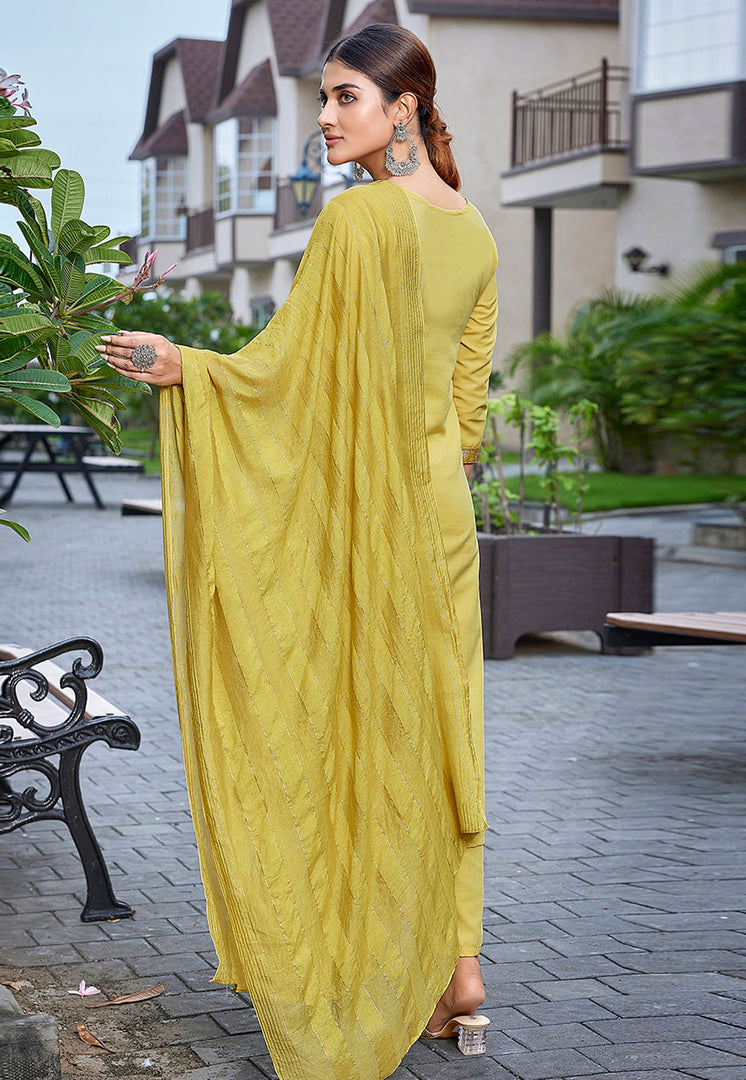Mustard Cotton Readymade Pant Style Suit