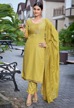 Load image into Gallery viewer, Mustard Cotton Readymade Pant Style Suit
