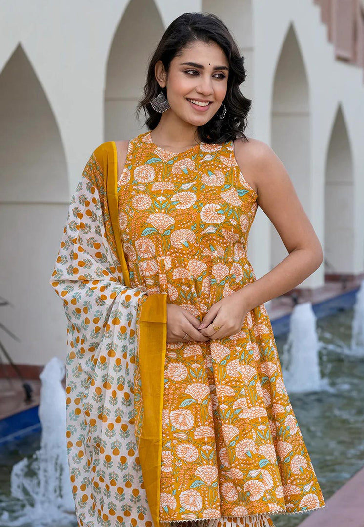 Mustard Cotton Readymade Sharara Suit