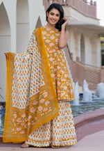 Load image into Gallery viewer, Mustard Cotton Readymade Sharara Suit
