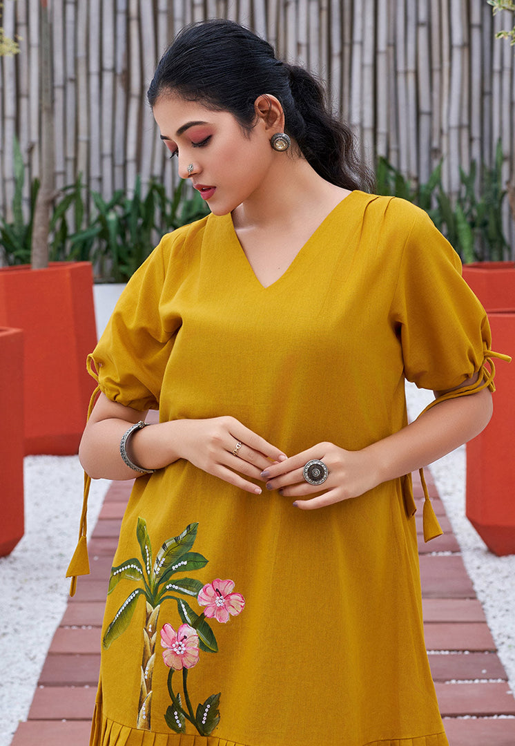 Mustard Cotton Short Kurti