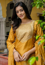 Load image into Gallery viewer, Mustard Cotton Silk Readymade Pant Style Suit
