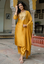 Load image into Gallery viewer, Mustard Cotton Silk Readymade Pant Style Suit
