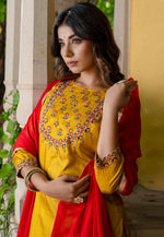 Load image into Gallery viewer, Mustard Cotton Silk Readymade Pant Style Suit
