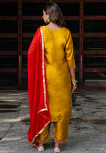 Load image into Gallery viewer, Mustard Cotton Silk Readymade Pant Style Suit
