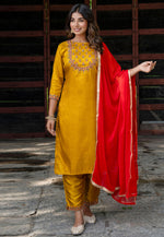Load image into Gallery viewer, Mustard Cotton Silk Readymade Pant Style Suit
