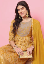Load image into Gallery viewer, Mustard Cotton Silk Readymade Pant Style Suit
