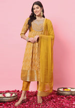 Load image into Gallery viewer, Mustard Cotton Silk Readymade Pant Style Suit
