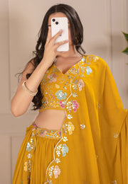 Mustard Faux Georgette Lehenga Choli