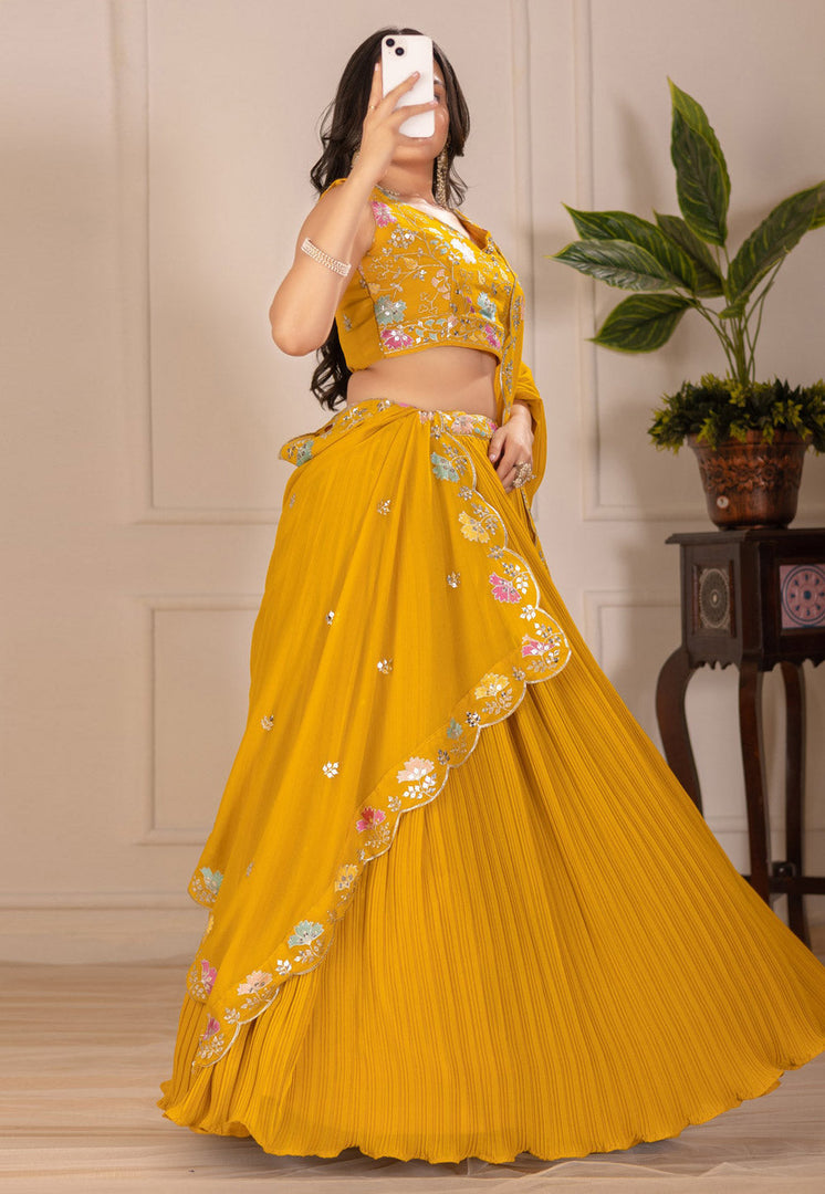 Mustard Faux Georgette Lehenga Choli