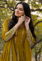 Load image into Gallery viewer, Mustard Faux Georgette Readymade Anarkali Suit
