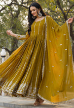 Load image into Gallery viewer, Mustard Faux Georgette Readymade Anarkali Suit
