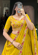 Load image into Gallery viewer, Mustard Georgette Circular Lehenga Choli

