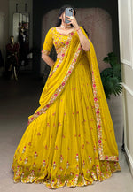 Load image into Gallery viewer, Mustard Georgette Circular Lehenga Choli
