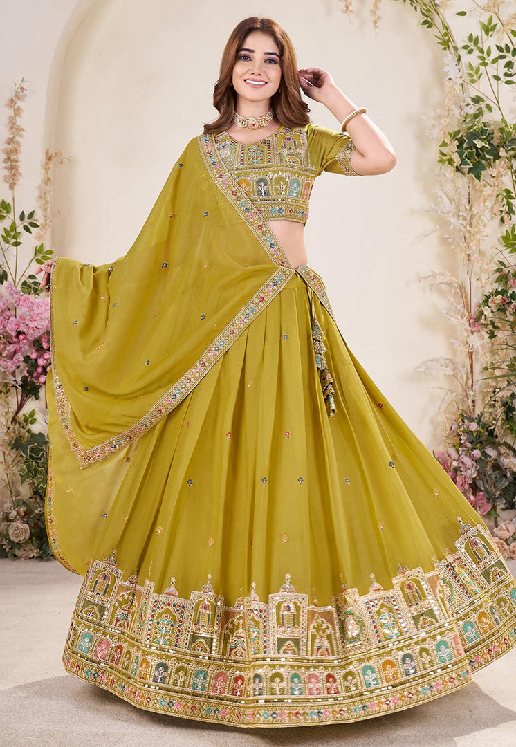 Mustard Georgette Circular Lehenga Choli