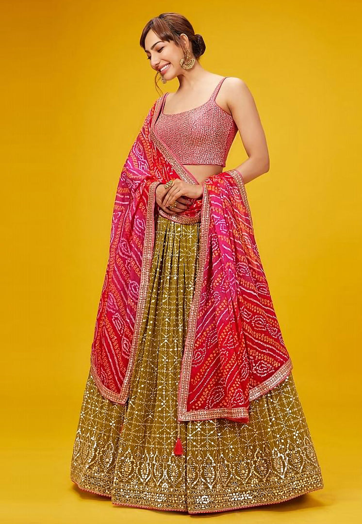Mustard Georgette Circular Lehenga Choli